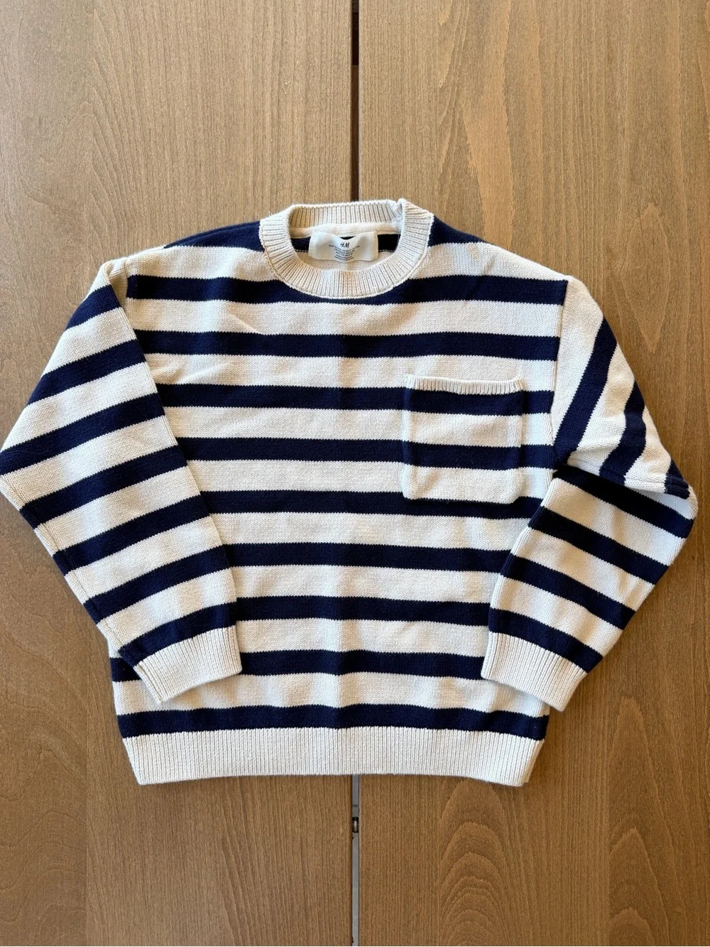 3/$25 H&M Kids Navy White Striped Cotton Pocket Sweater Size 6X/7